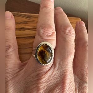 Sterling silver Amber Navajo Handcrafted Ring size 8